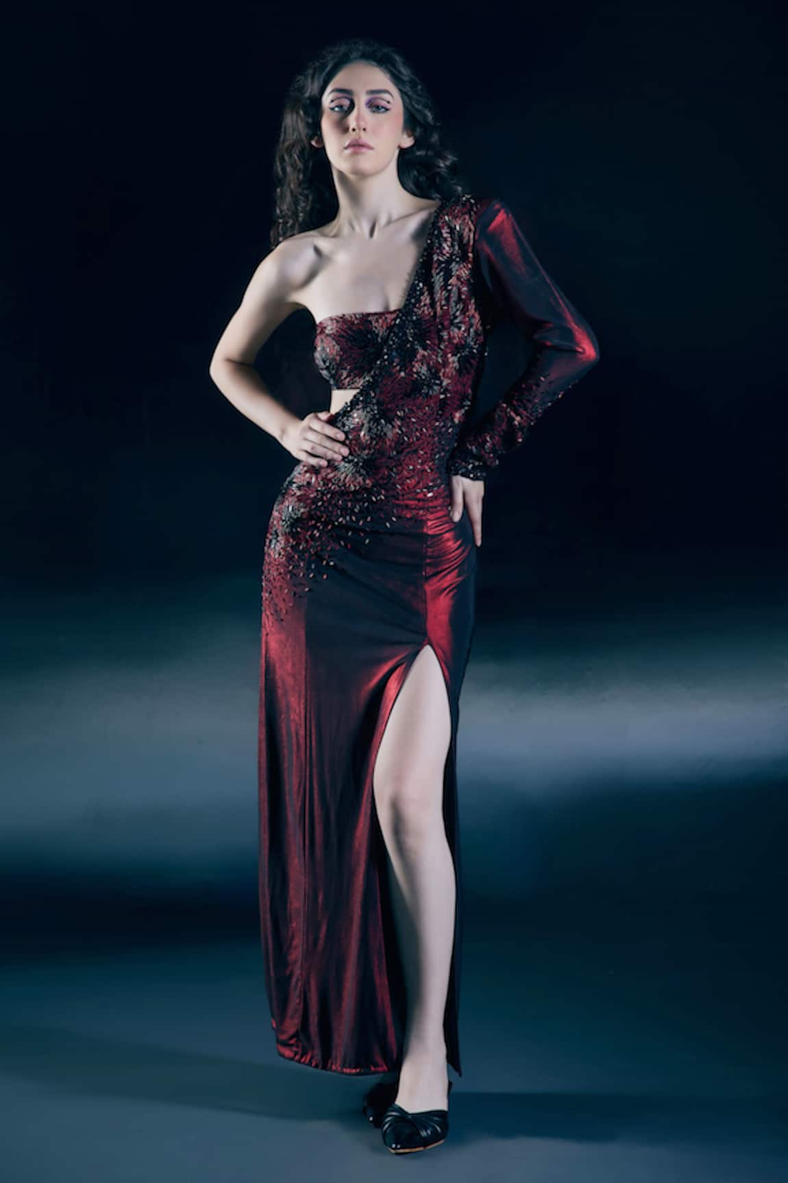 Nirmooha Pyra Flame Red Saree Gown With Bralette 