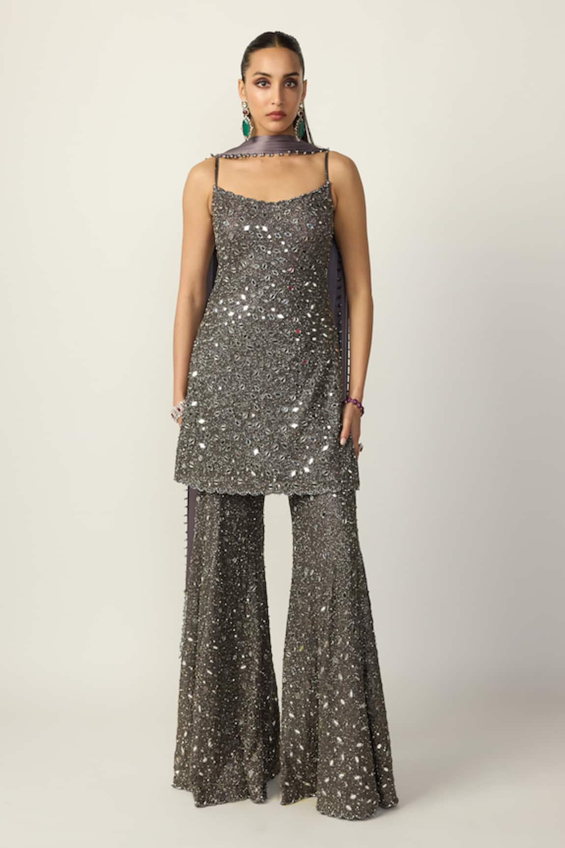 Vvani by vani vats Metallic Embellished Kurta Sharara Set