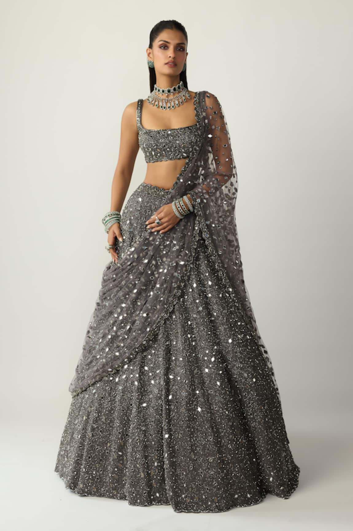 Vvani by vani vats Metallic Mirror Embroidered Lehenga Set