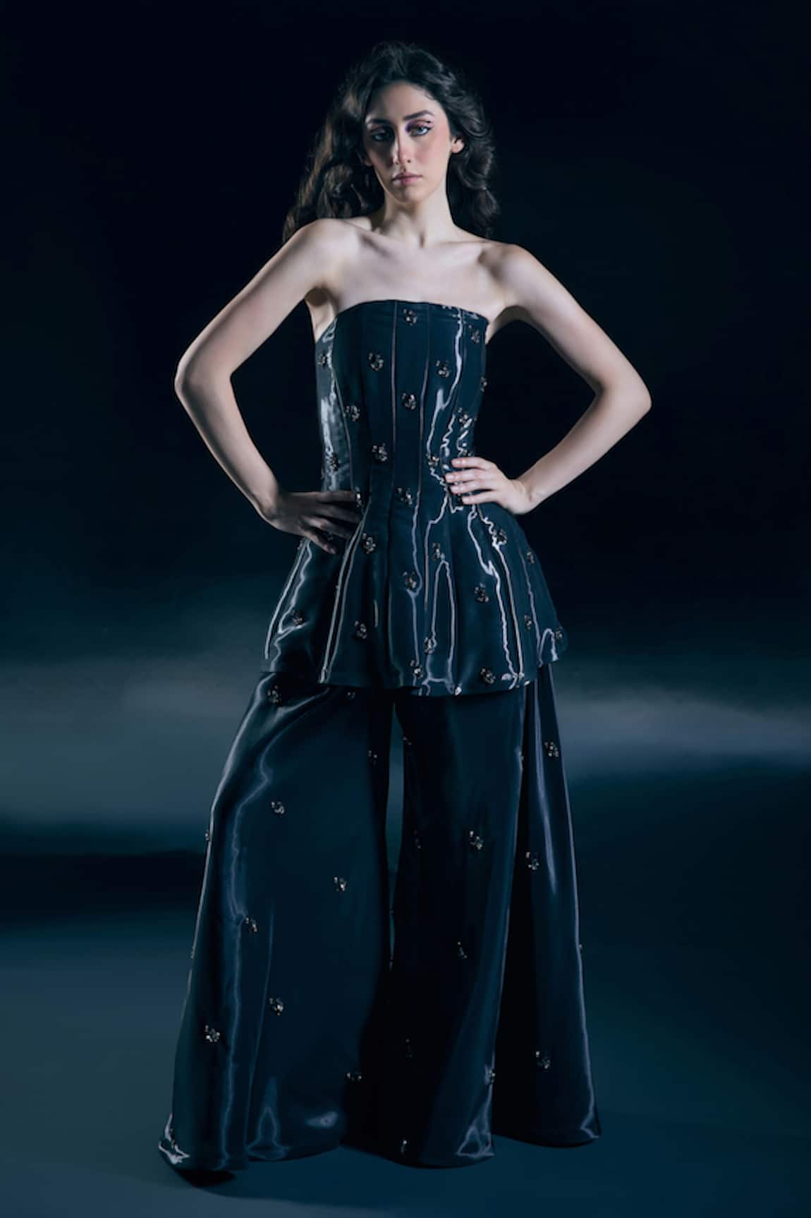 Nirmooha Lunara Corset Peplum Top & Palazzo Set 