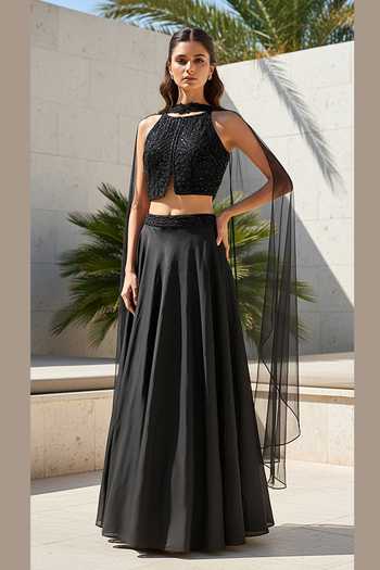 Basanti Kapde aur Koffee Black Satin Embroidered Lehenga Set 