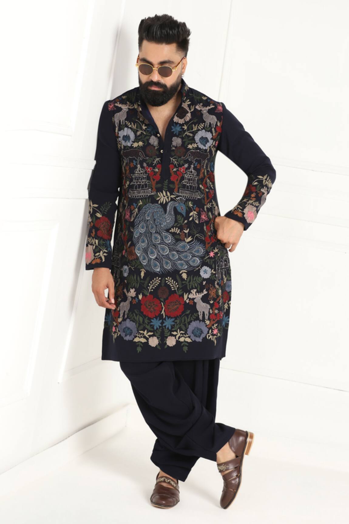 Courtyard By Abhi Peacock Embroidered Kurta Set 