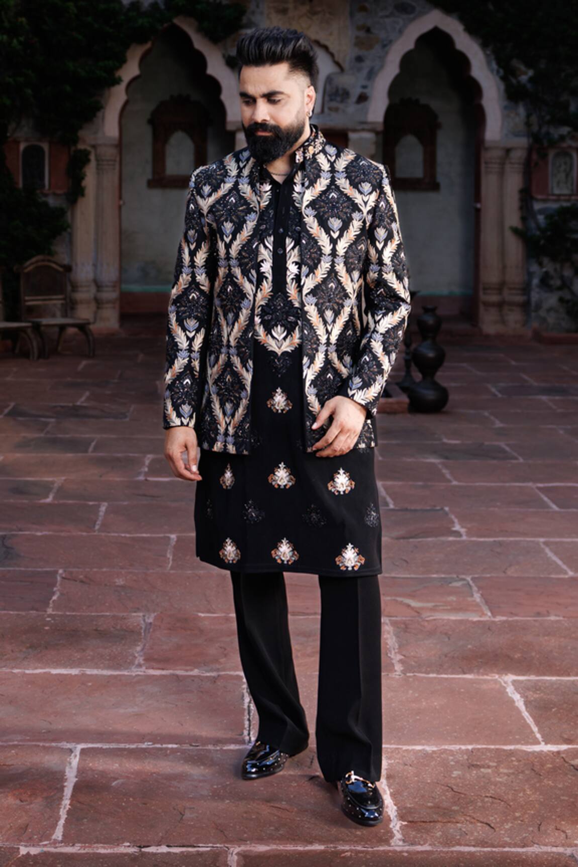Courtyard By Abhi Resham Embroidered Jacket & Kurta Set