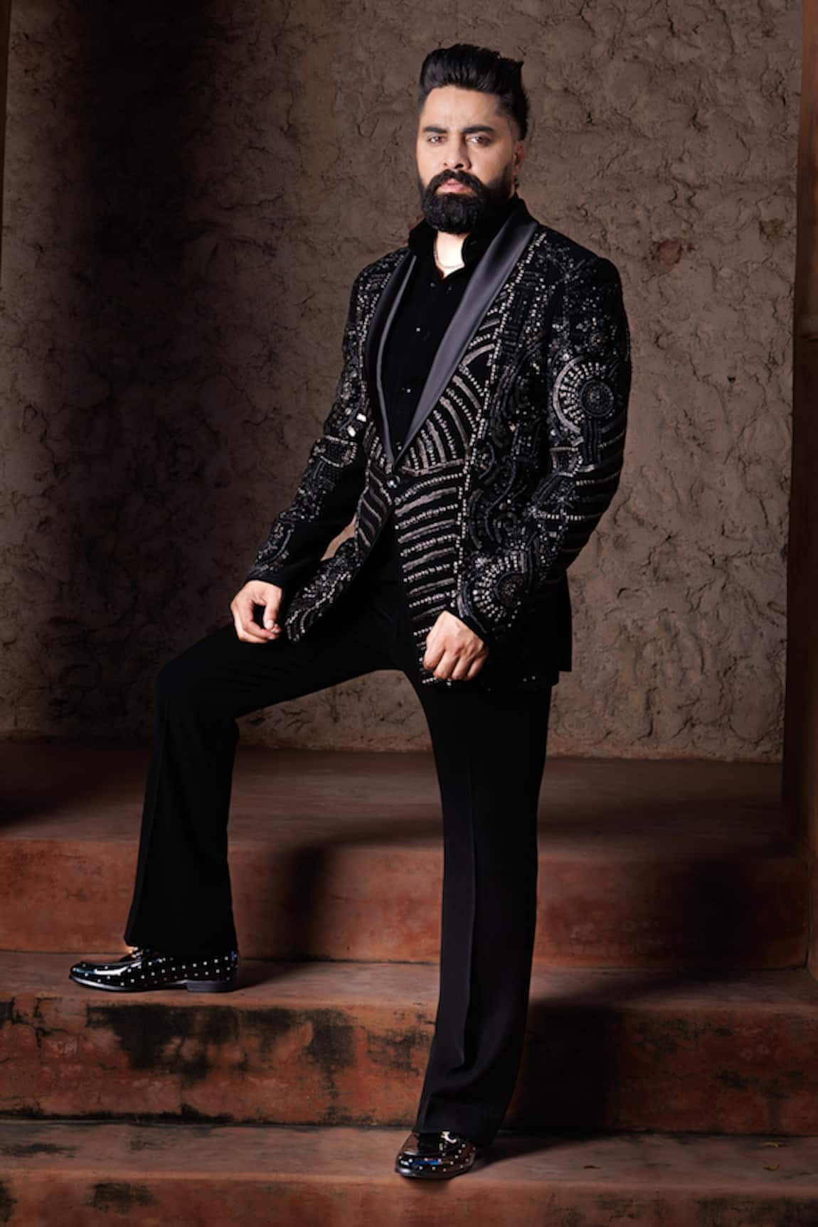 Courtyard By Abhi Embroidered Tuxedo & Pant Set