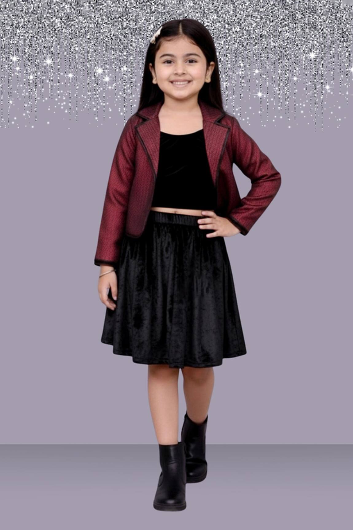 Lil Drama Jacquard Jacket & Velvet Skirt Set 