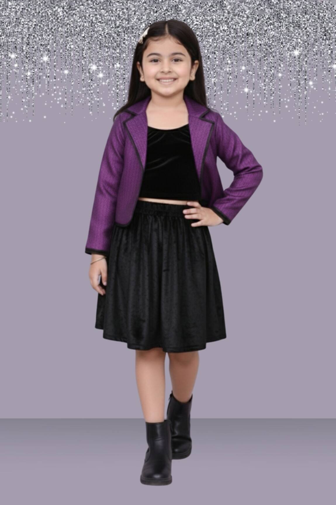 Lil Drama Jacquard Jacket & Velvet Skirt Set 