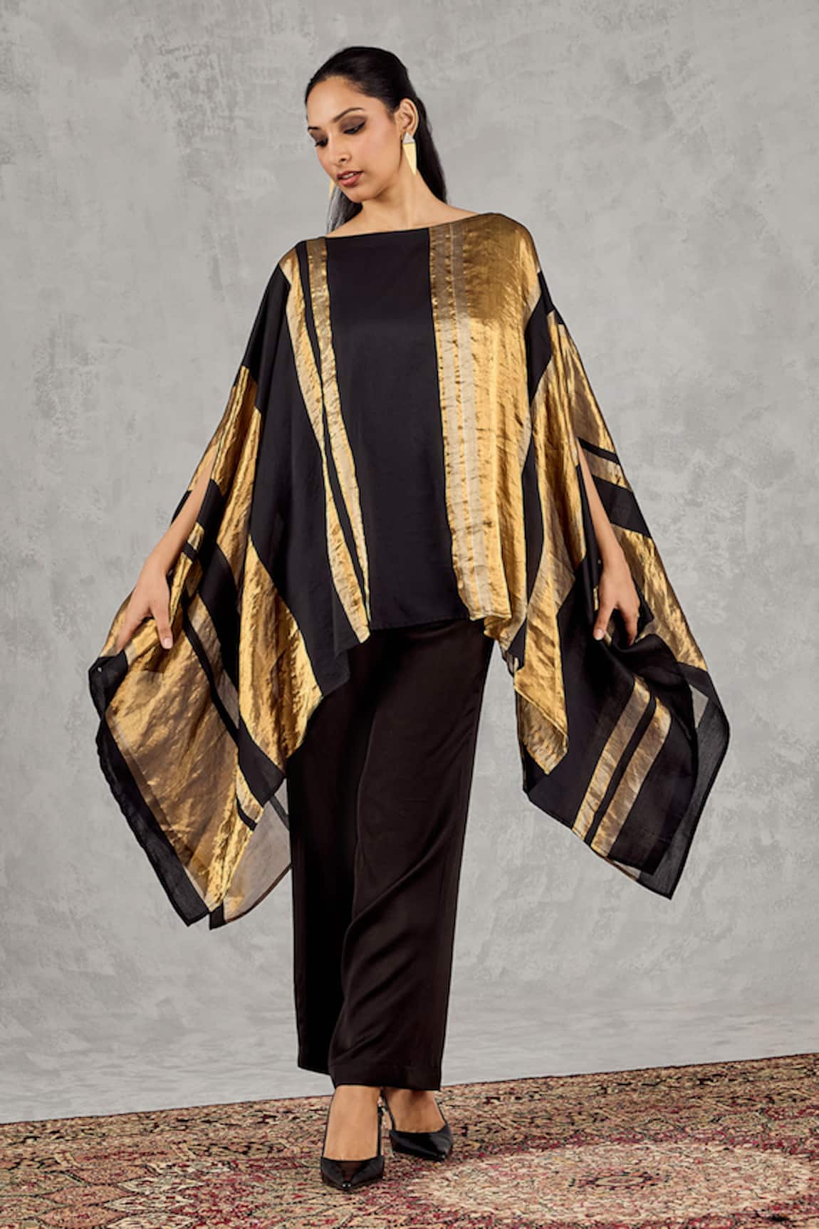 Shivani Bhargava Chanderi Striped Cape & Pant Set 