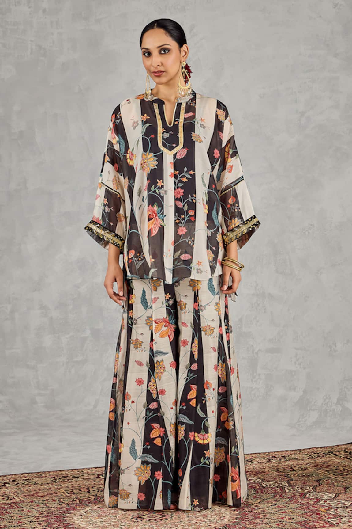 Shivani Bhargava Striped Floral Print Tunic & Palazzo Set 