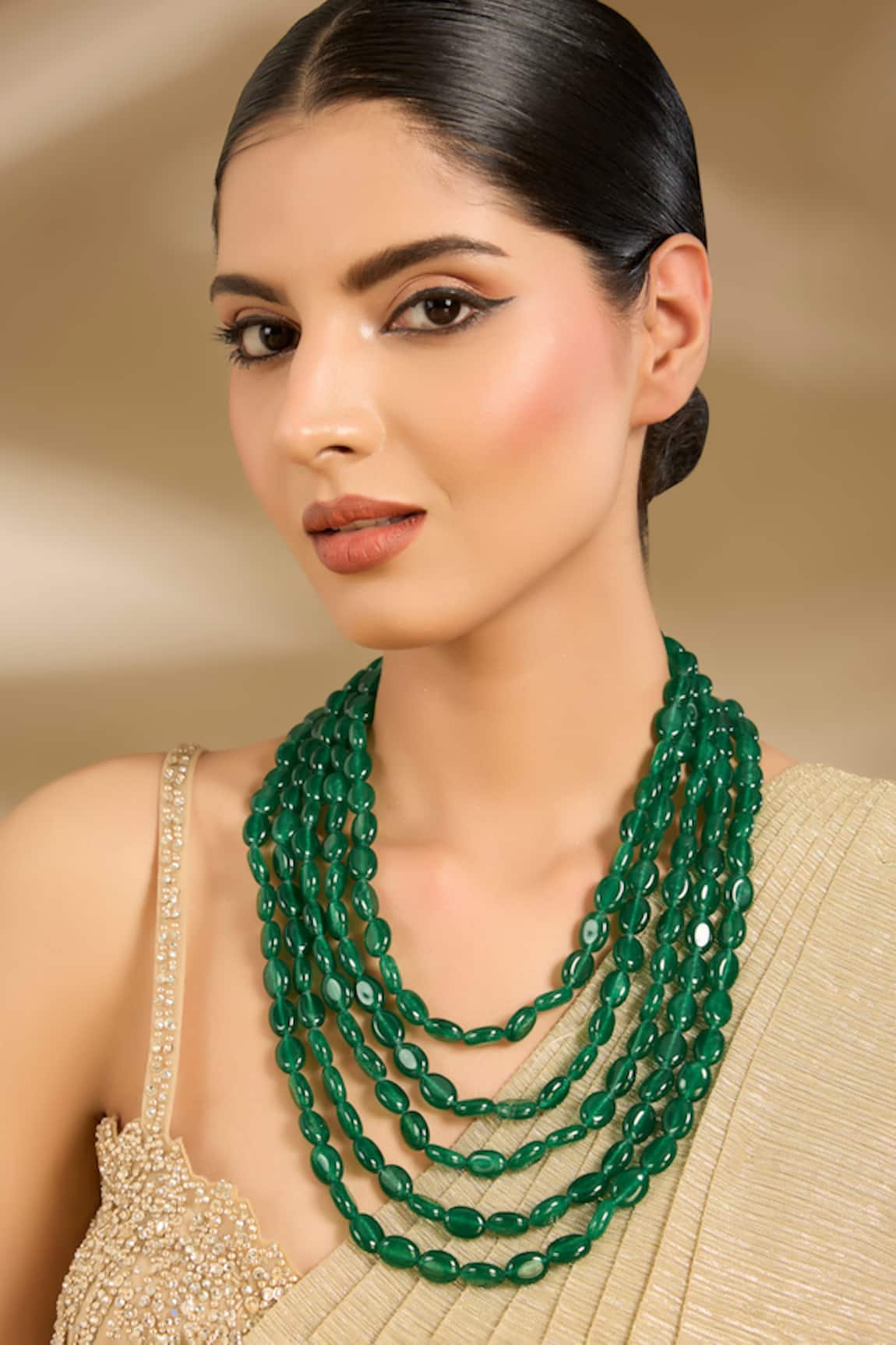 Vivinia By Vidhi Mehra Emerald Green Layered Statement Necklace 