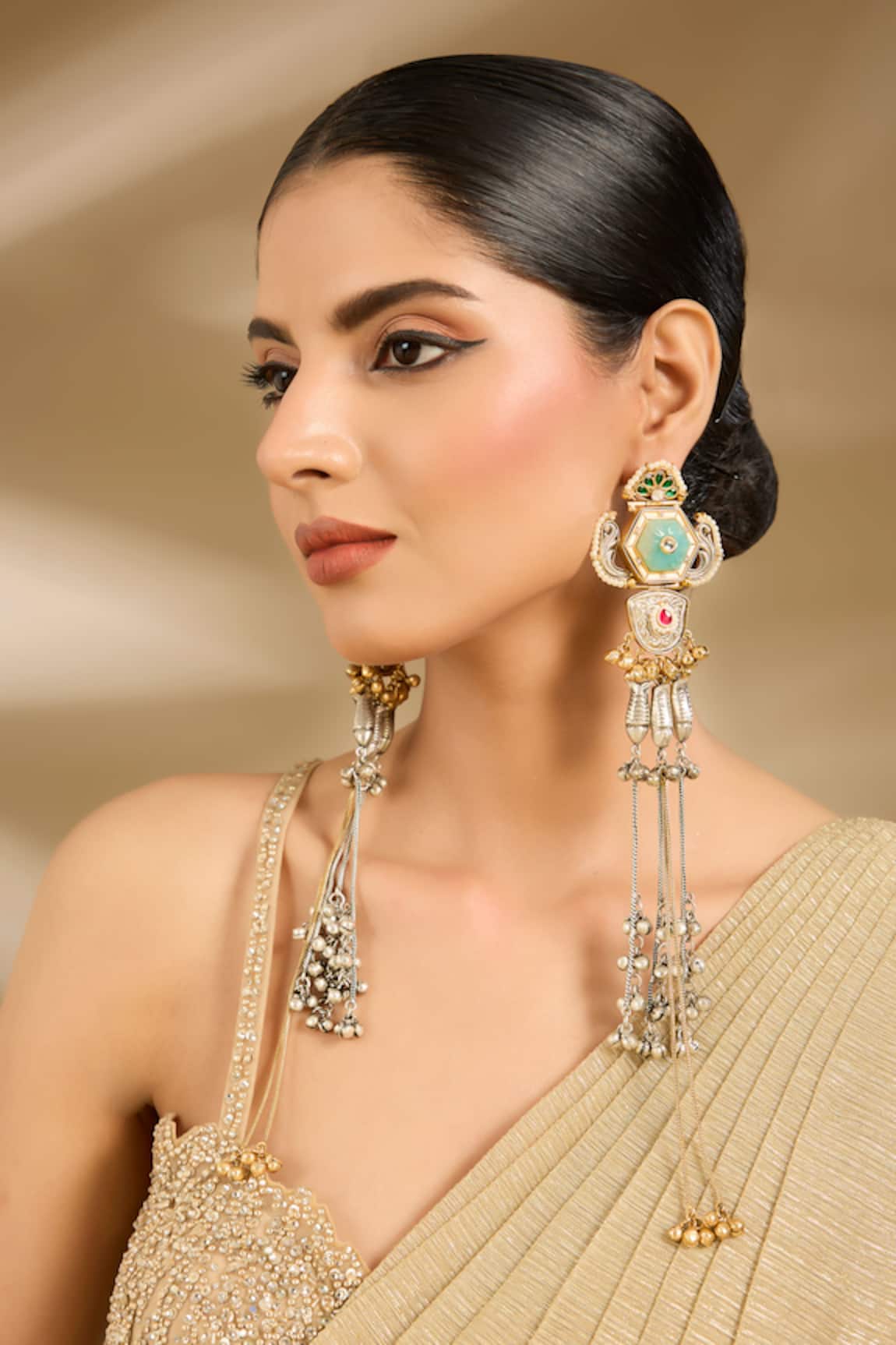 Vivinia By Vidhi Mehra Antique Long Statement Dangler Earrings 