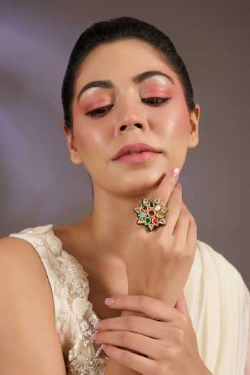 Vivinia By Vidhi Mehra Multicolor Kundan Statement Ring 