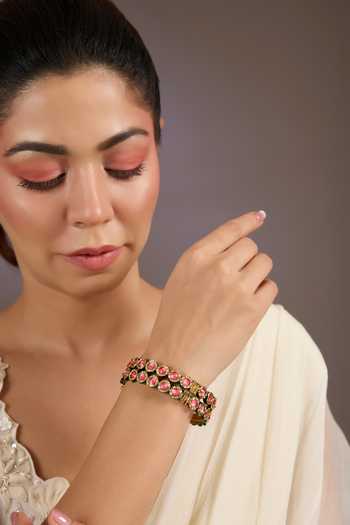Vivinia By Vidhi Mehra Floral Enamel Kundan Embellished Bangle 