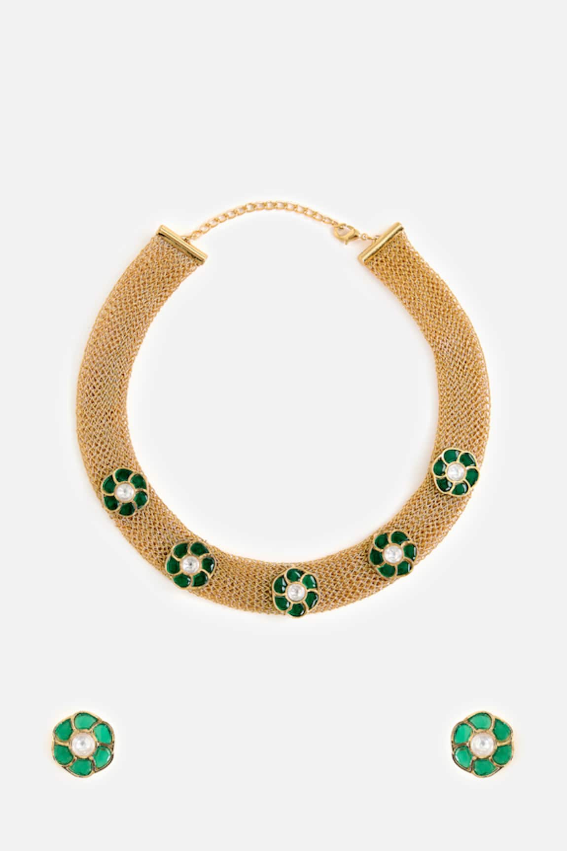 Vivinia By Vidhi Mehra Green Stone Embellished Choker Set 