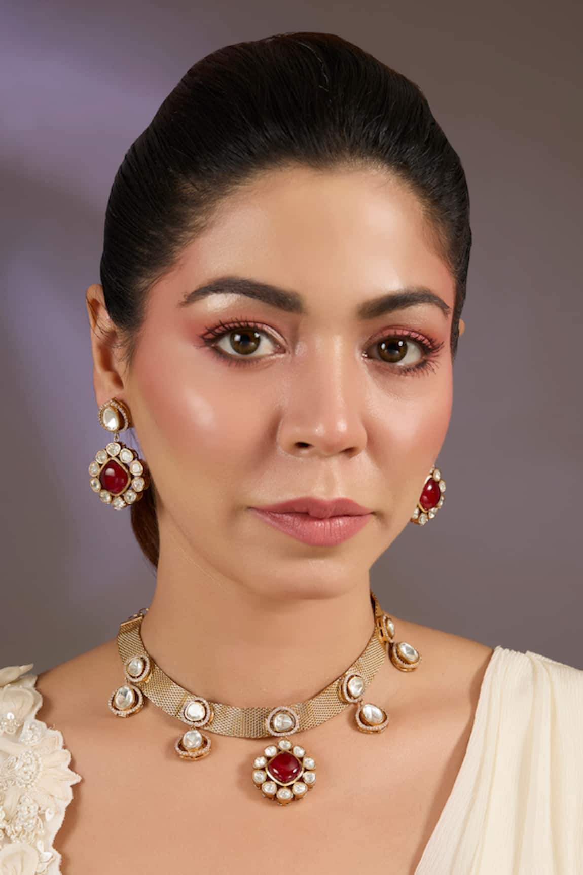 Vivinia By Vidhi Mehra Ruby & Kundan Pearl Necklace Set 
