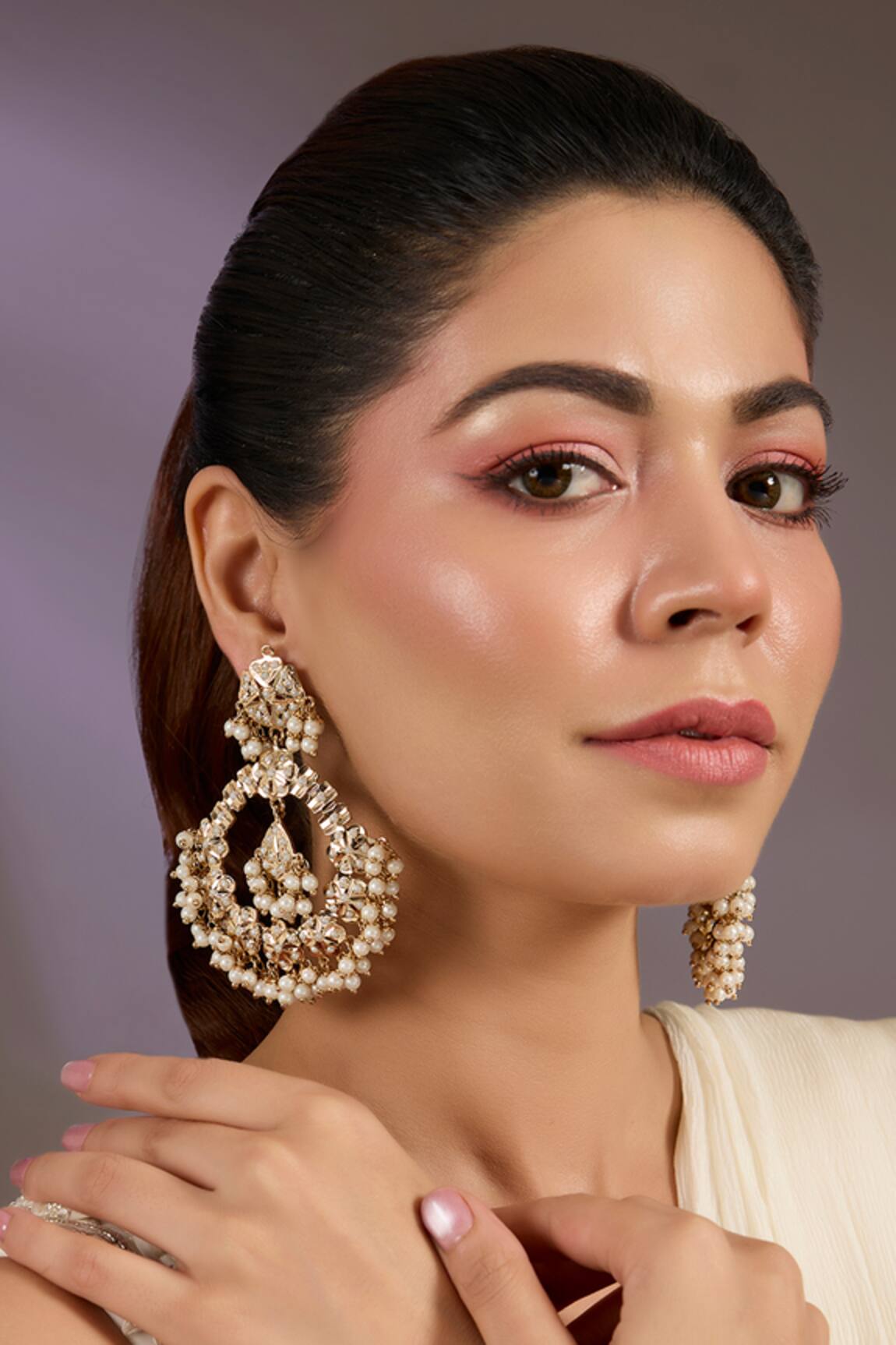 Vivinia By Vidhi Mehra Handcrafted Pearl Cluster Statement Earrings 