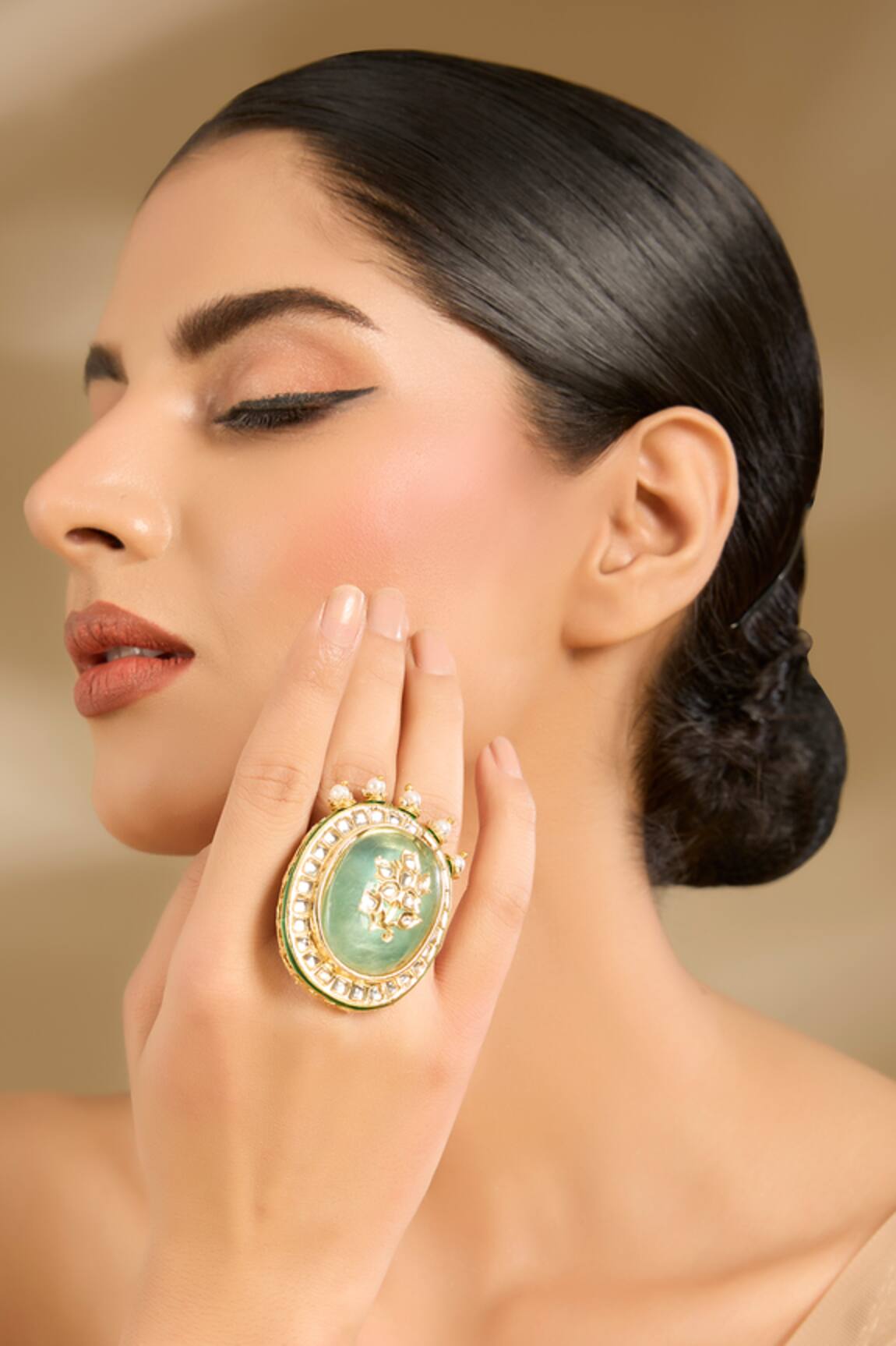 Vivinia By Vidhi Mehra Stone & Pearl Embellished Ring