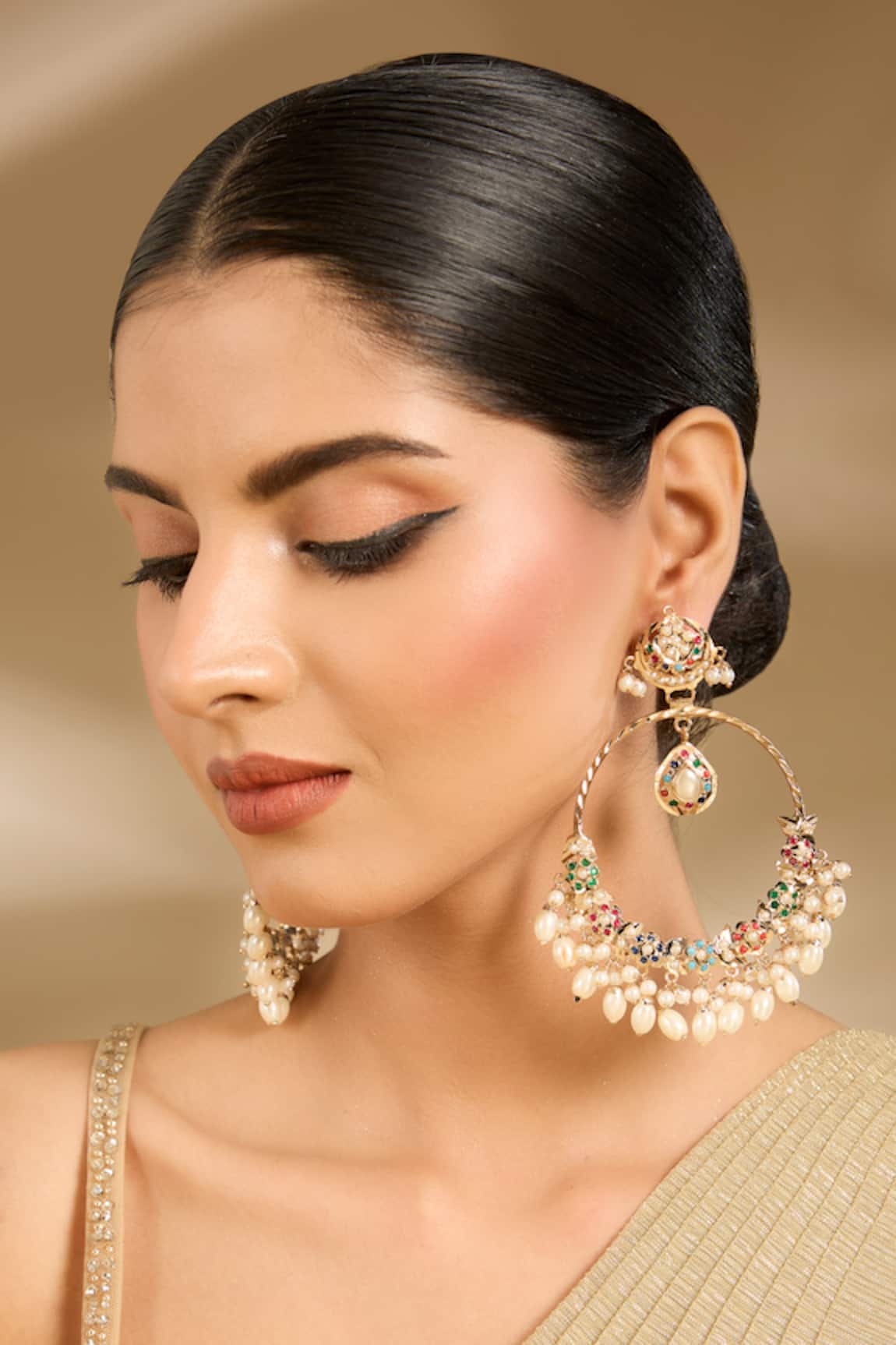 Vivinia By Vidhi Mehra Stone & Pearl Embellished Earrings 