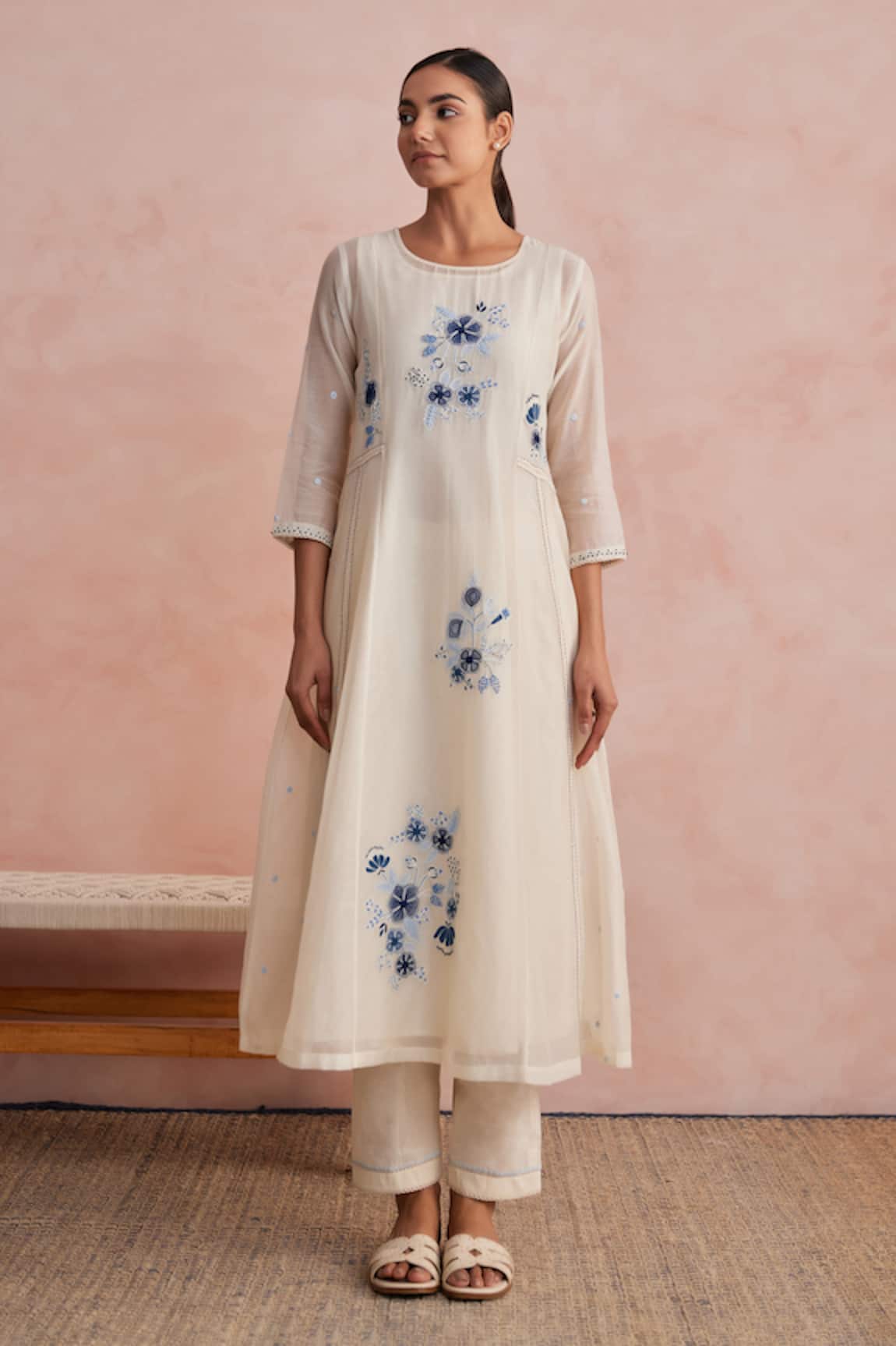 Khamaj India Eden Embroidered Kurta & Pant Set 