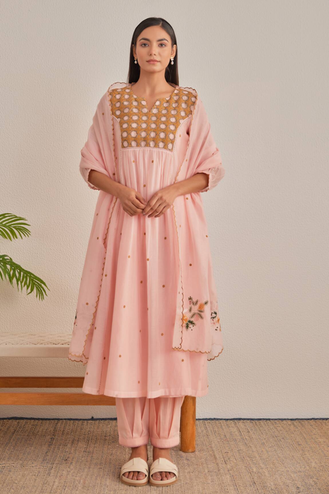 Khamaj India Jade Hand Embroidered Kurta Set 