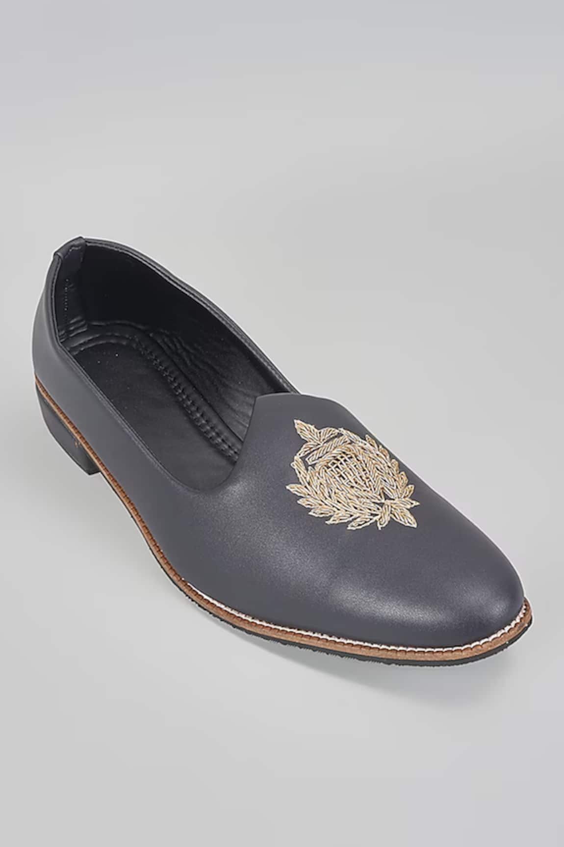Rng Safawala Black Self Design Embroidered Loafers 