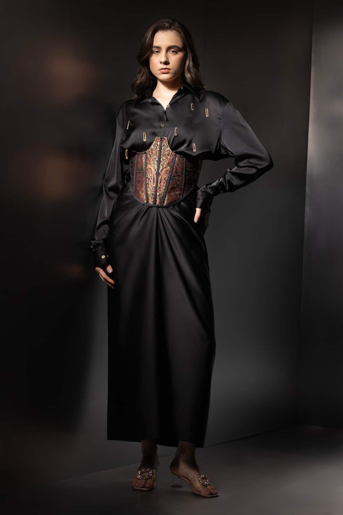 Label Muslin Embellished Shirt Skirt Set 