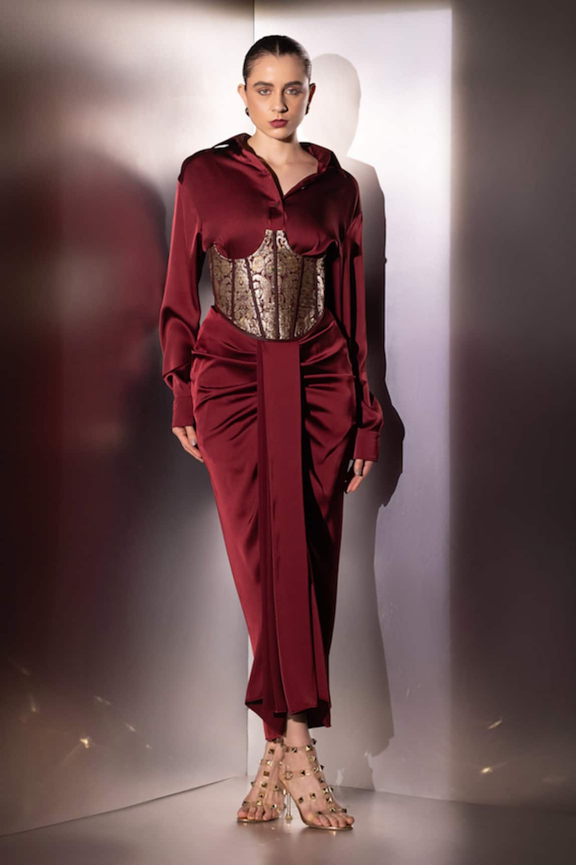 Label Muslin Safety Pin Embellished Shirt & Skirt Set 