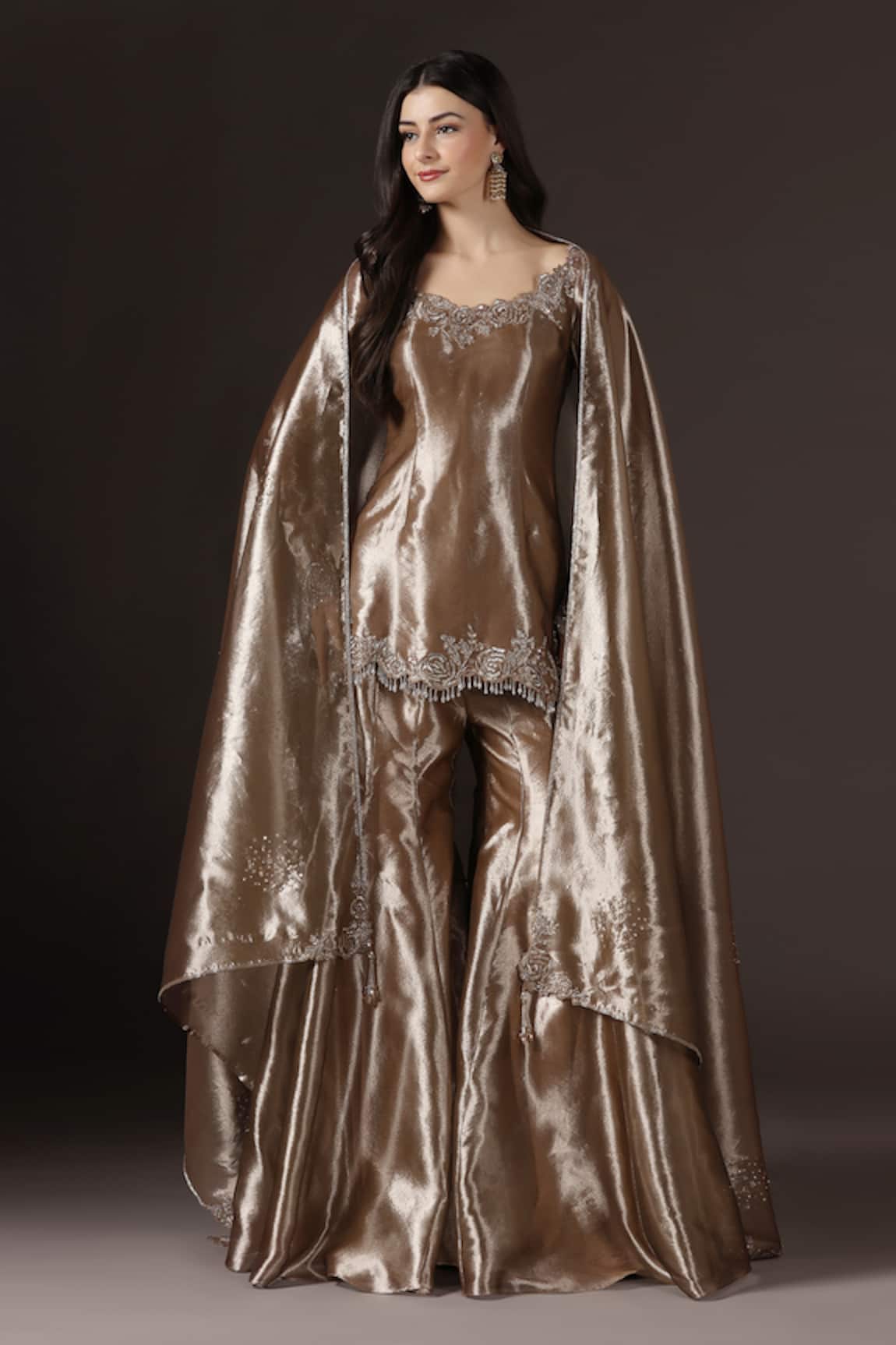 Pooja Peshoria Floral Embroidered Kurta Sharara Set 