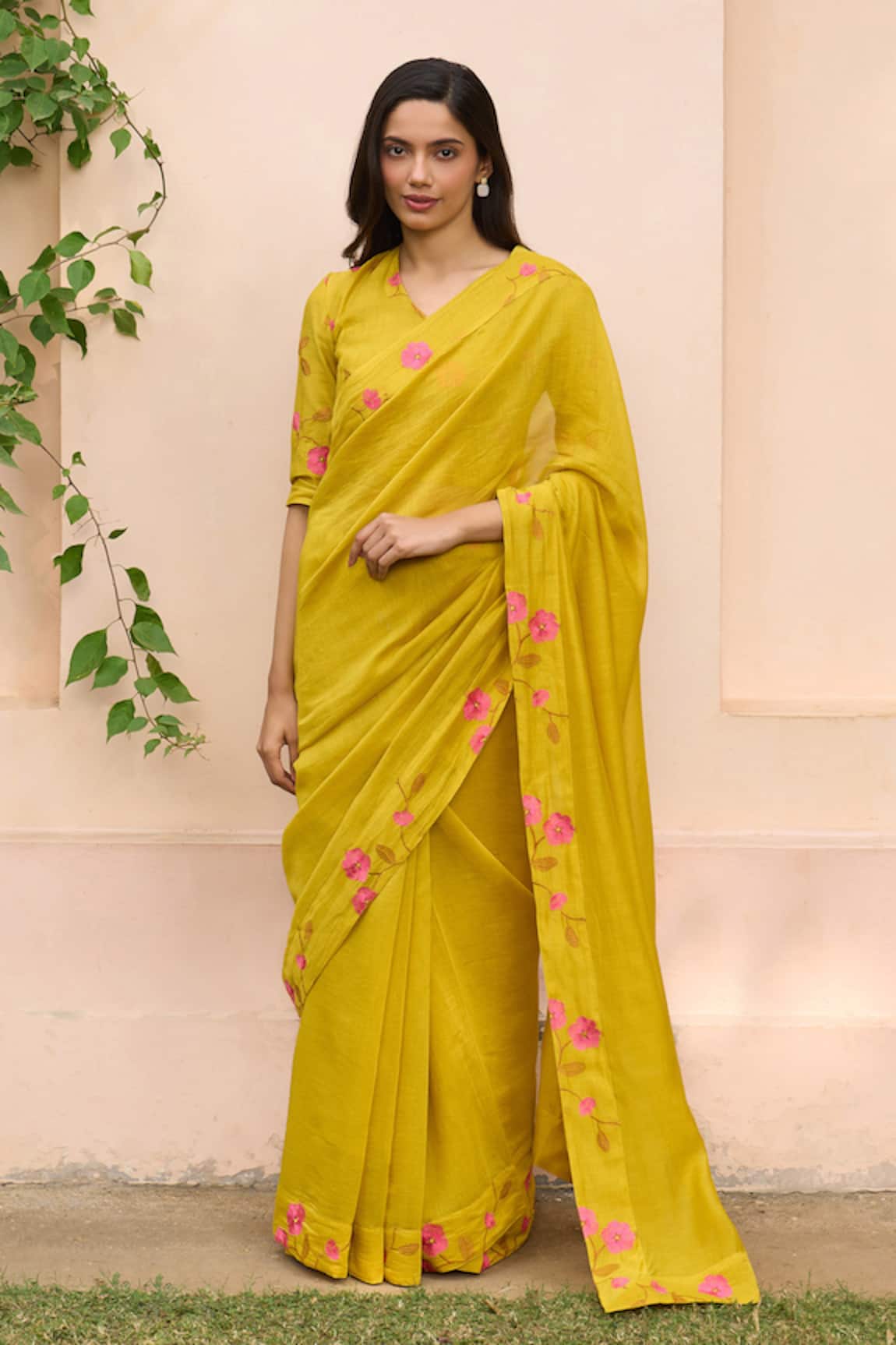 Vaayu Marigold Embroidered Saree With Blouse 