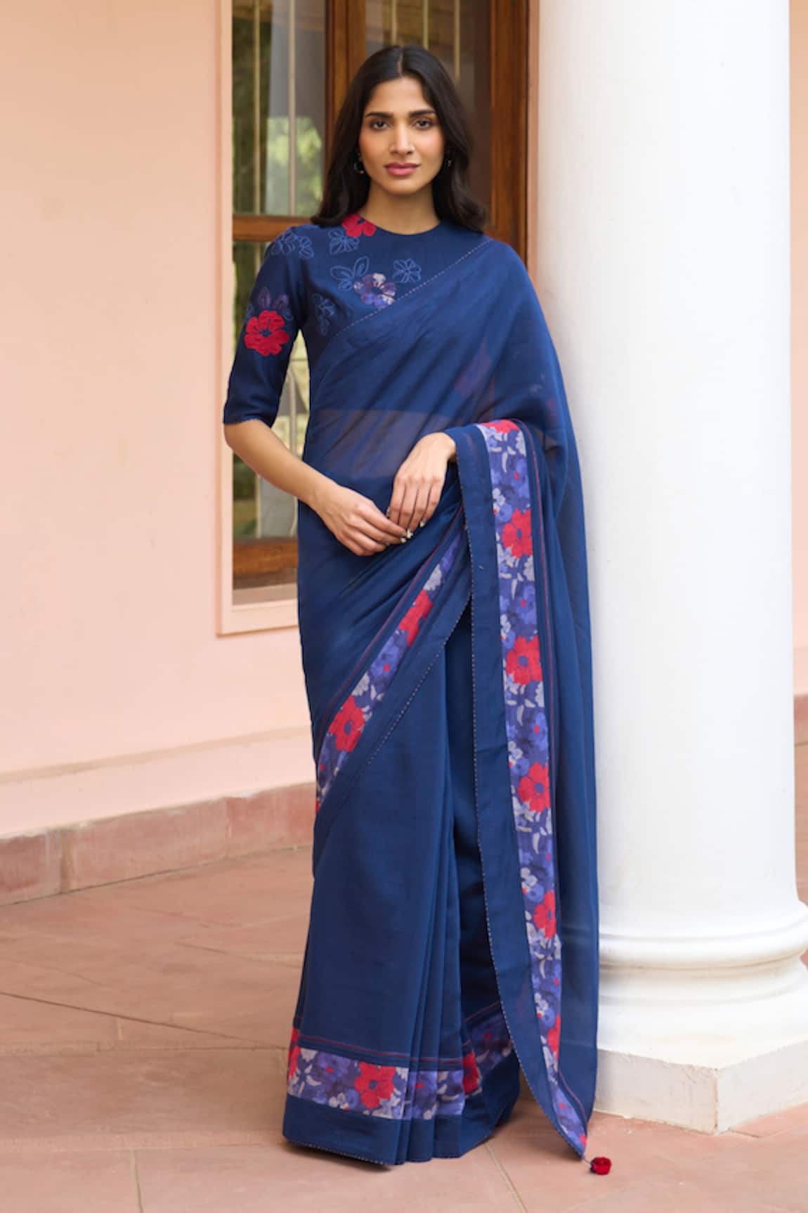 Vaayu Sapphire Floral Saree With Blouse 