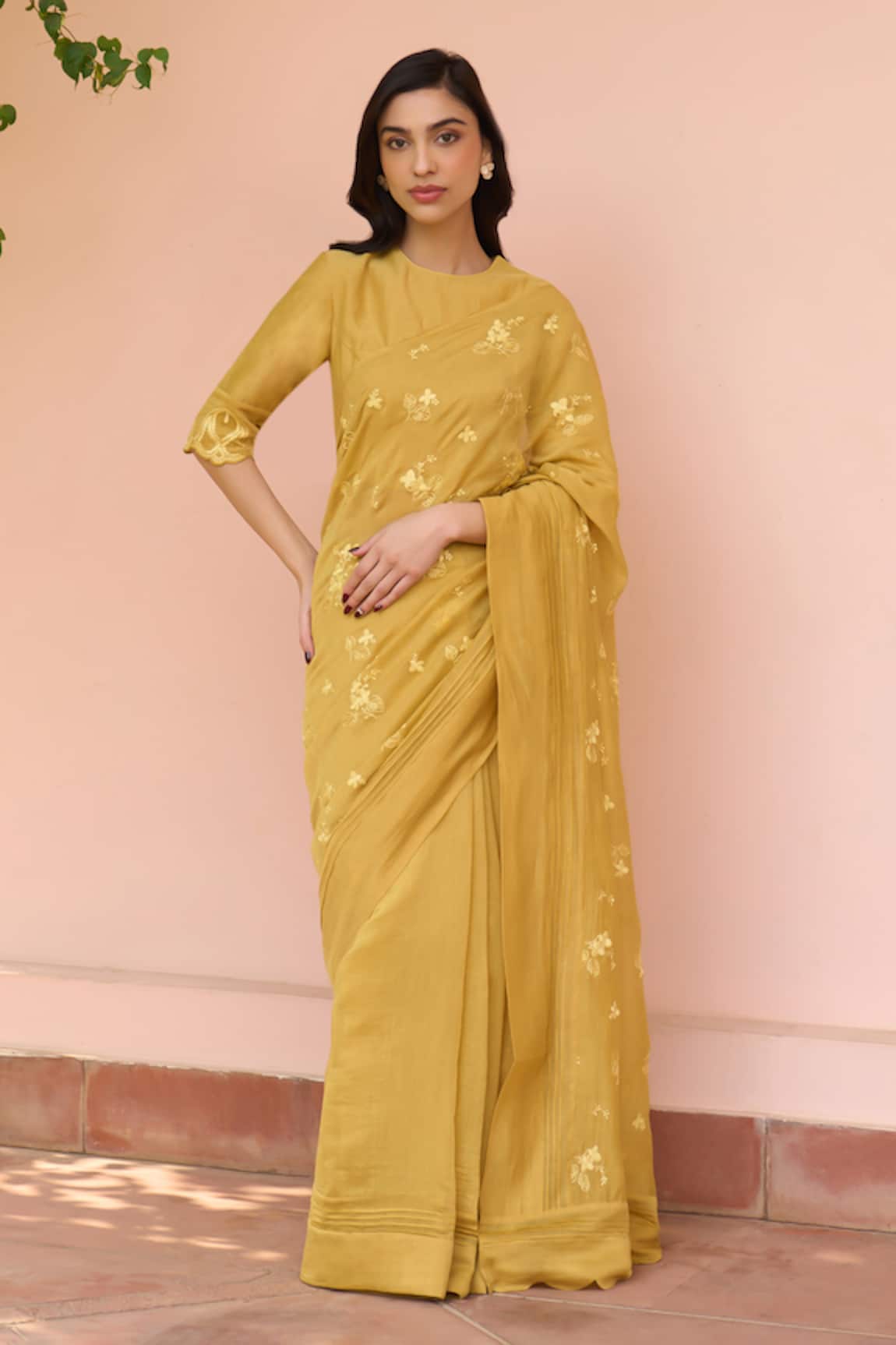 Vaayu Rue Thread Embroidered Saree With Blouse 