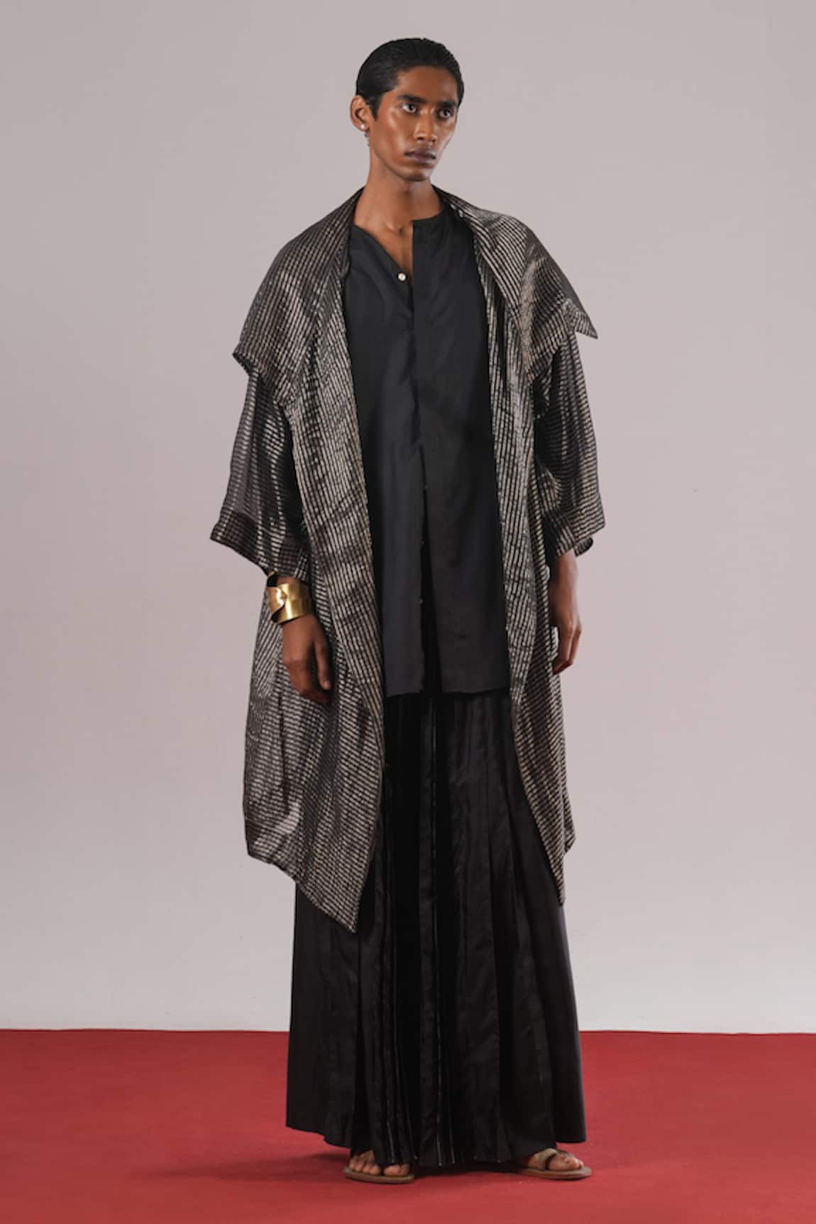 Urvashi Kaur Zari Tissue Silk Striped Pattern Jacket 