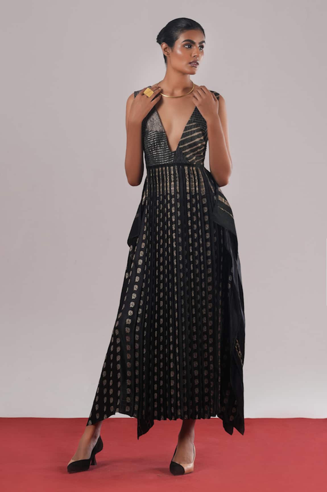 Urvashi Kaur Tamma Brocade Silk Pleated Dress 