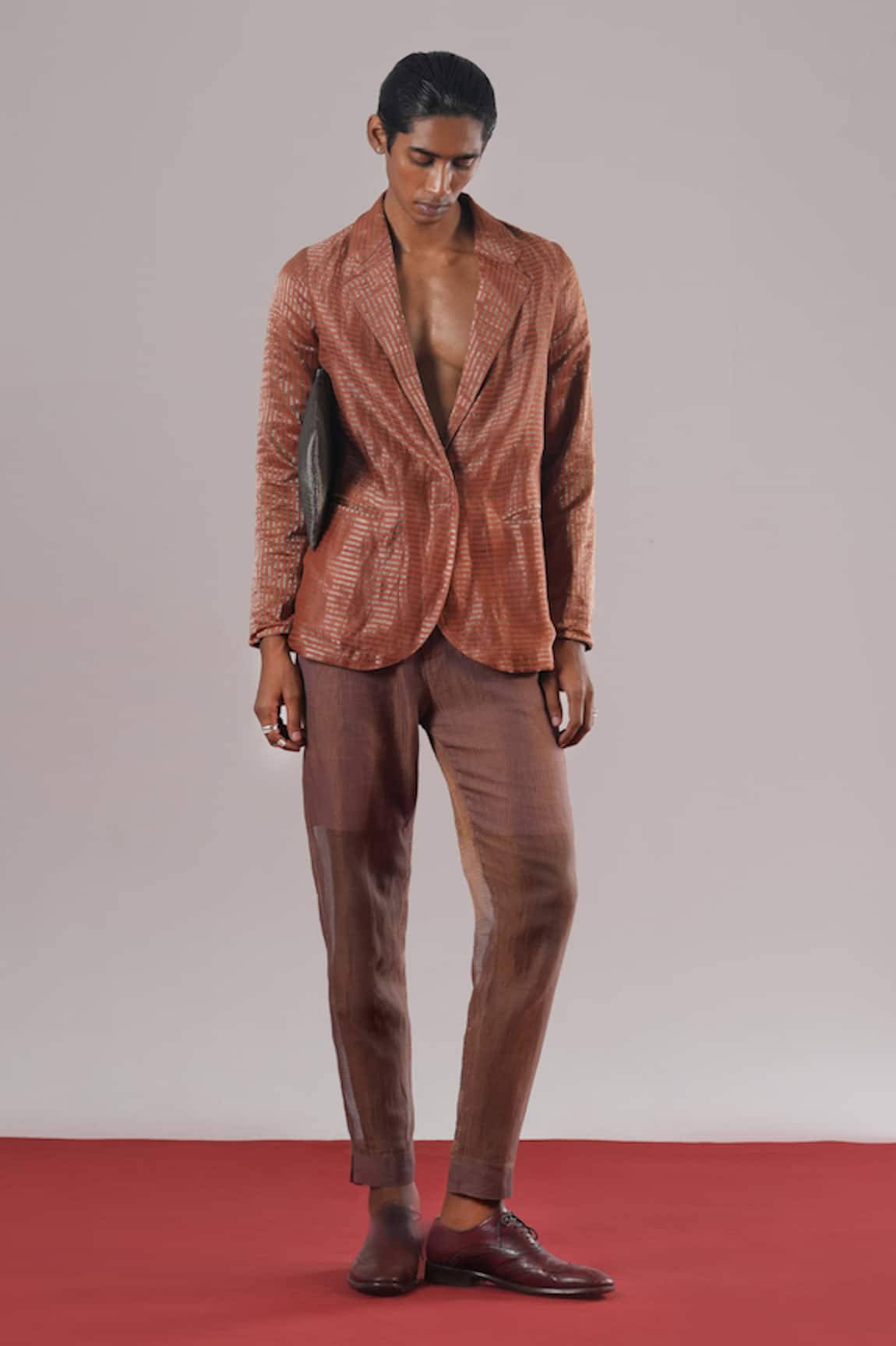 Urvashi Kaur Sleet Striped Pattern Single Breasted Blazer 