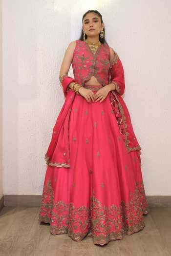 Label Deepshika Agarwal Hand Embroidered Koti Blouse Lehenga Set 