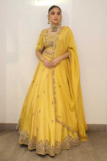 Label Deepshika Agarwal Zardosi Hand Embroidered Lehenga Set 