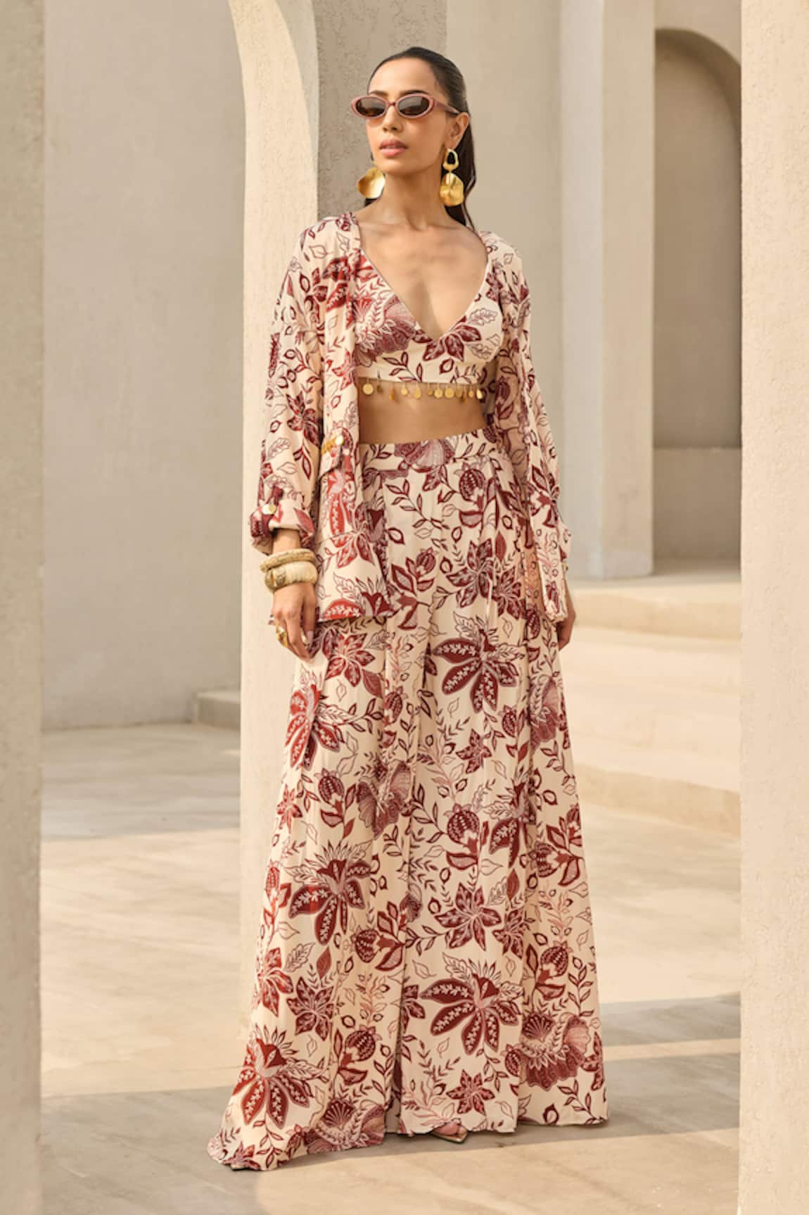 Diyarajvvir Floral Print Jacket Palazzo Set 