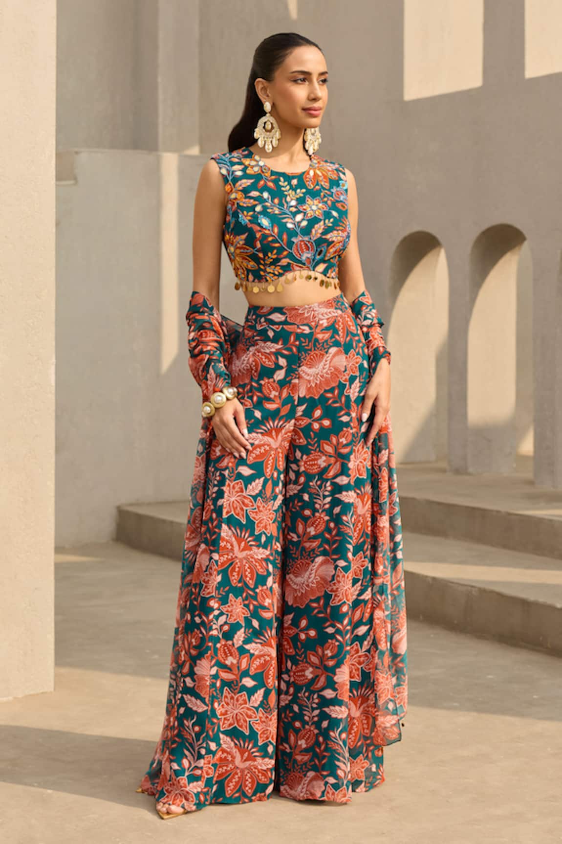 Diyarajvvir Floral Print Blouse Sharara Set 