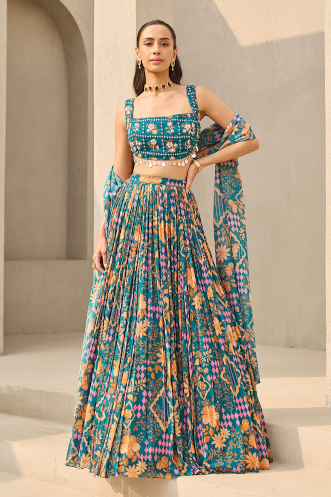 Diyarajvvir Abstract Floral Print Lehenga Set 