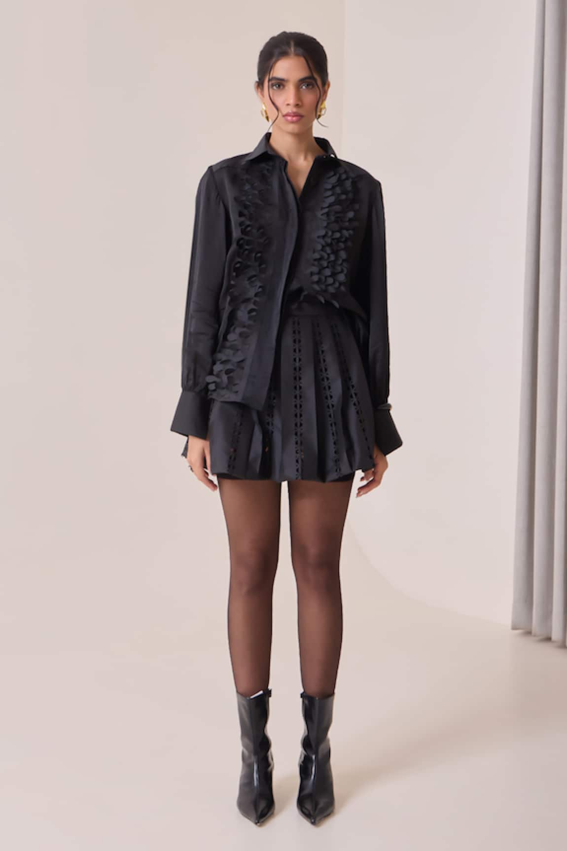 Needleten Laser Cut Pleated Skirt