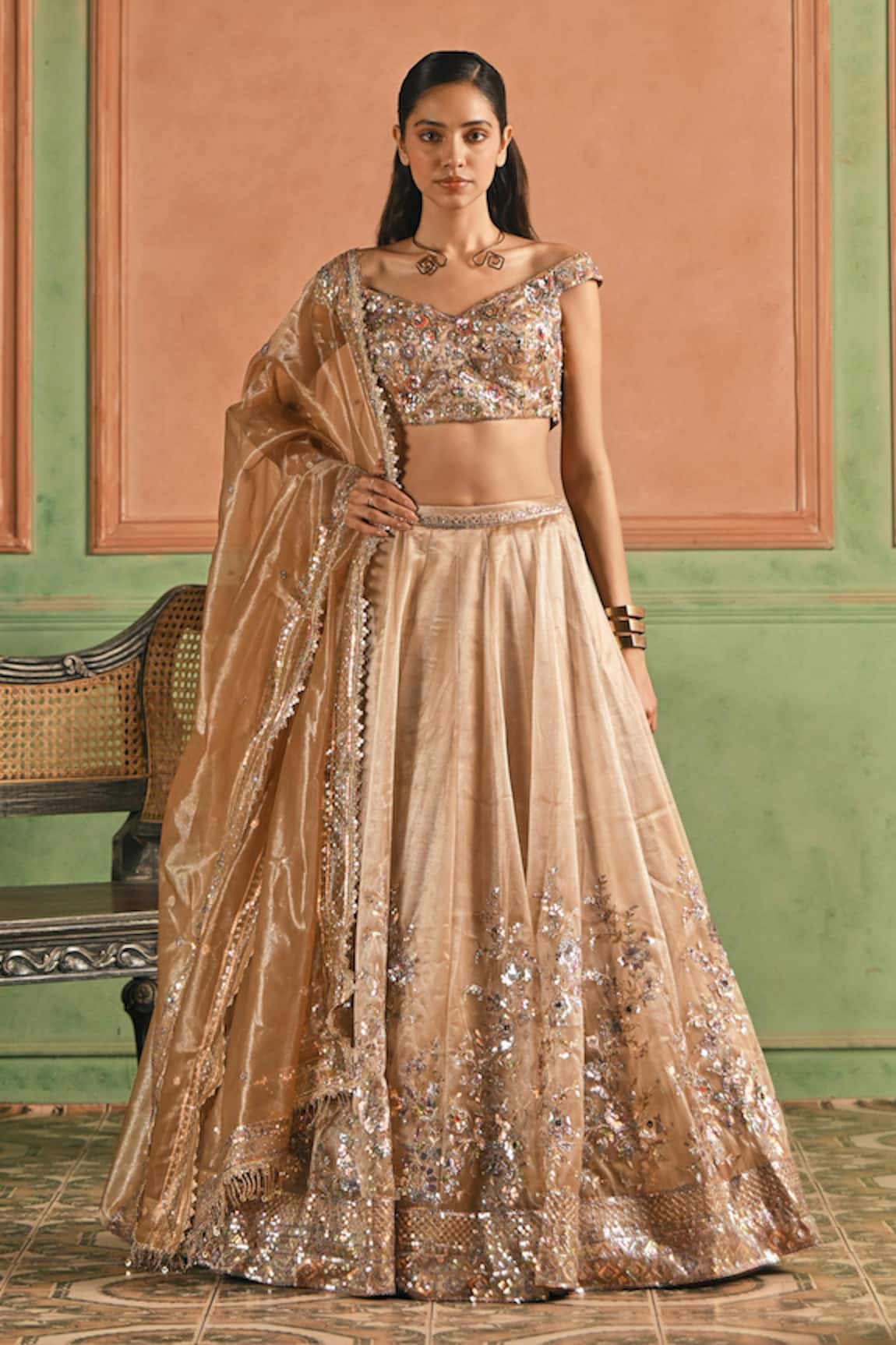 Lashkaraa Embroidered Sequin Zari Lehenga Set 