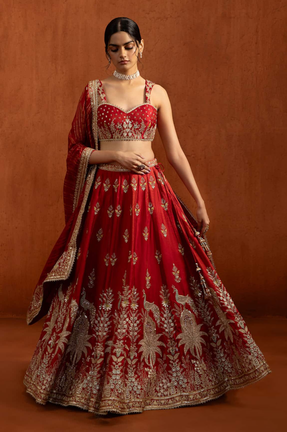 Lashkaraa Peacock Motif Embroidered Lehenga Set
