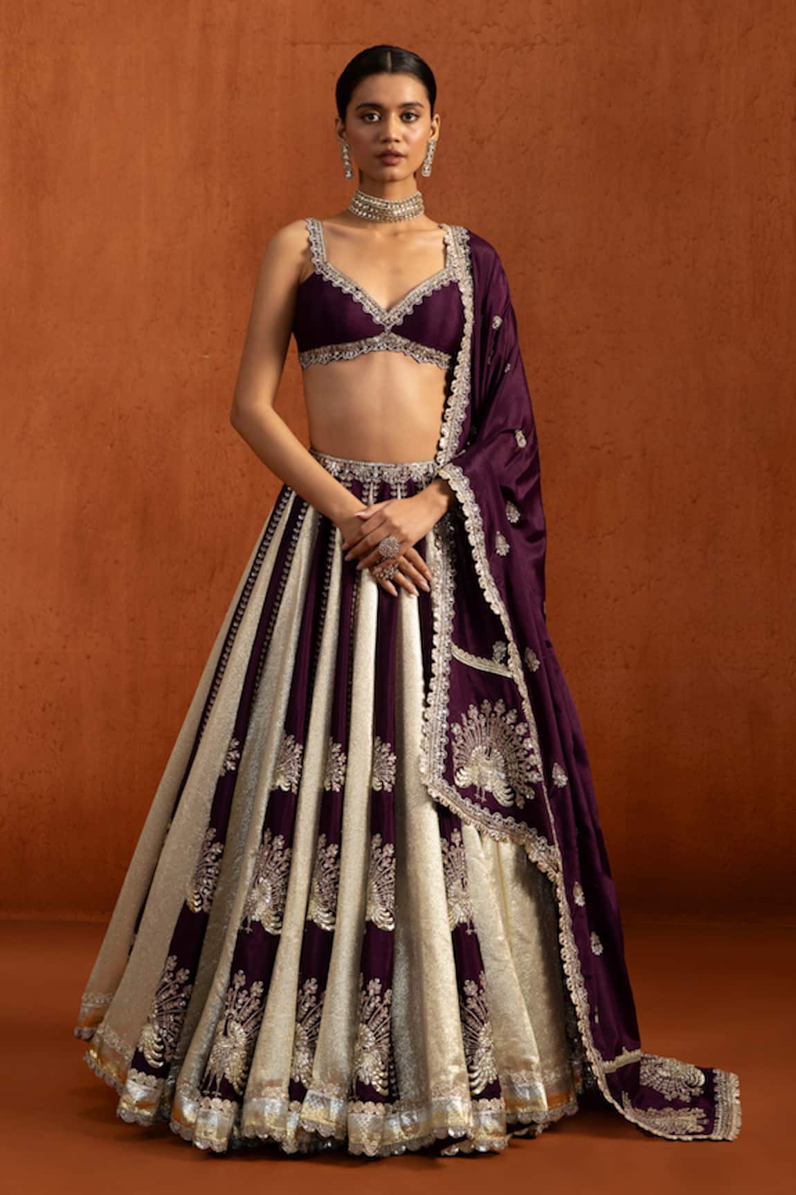 Lashkaraa Peacock Embroidered Striped Lehenga Set