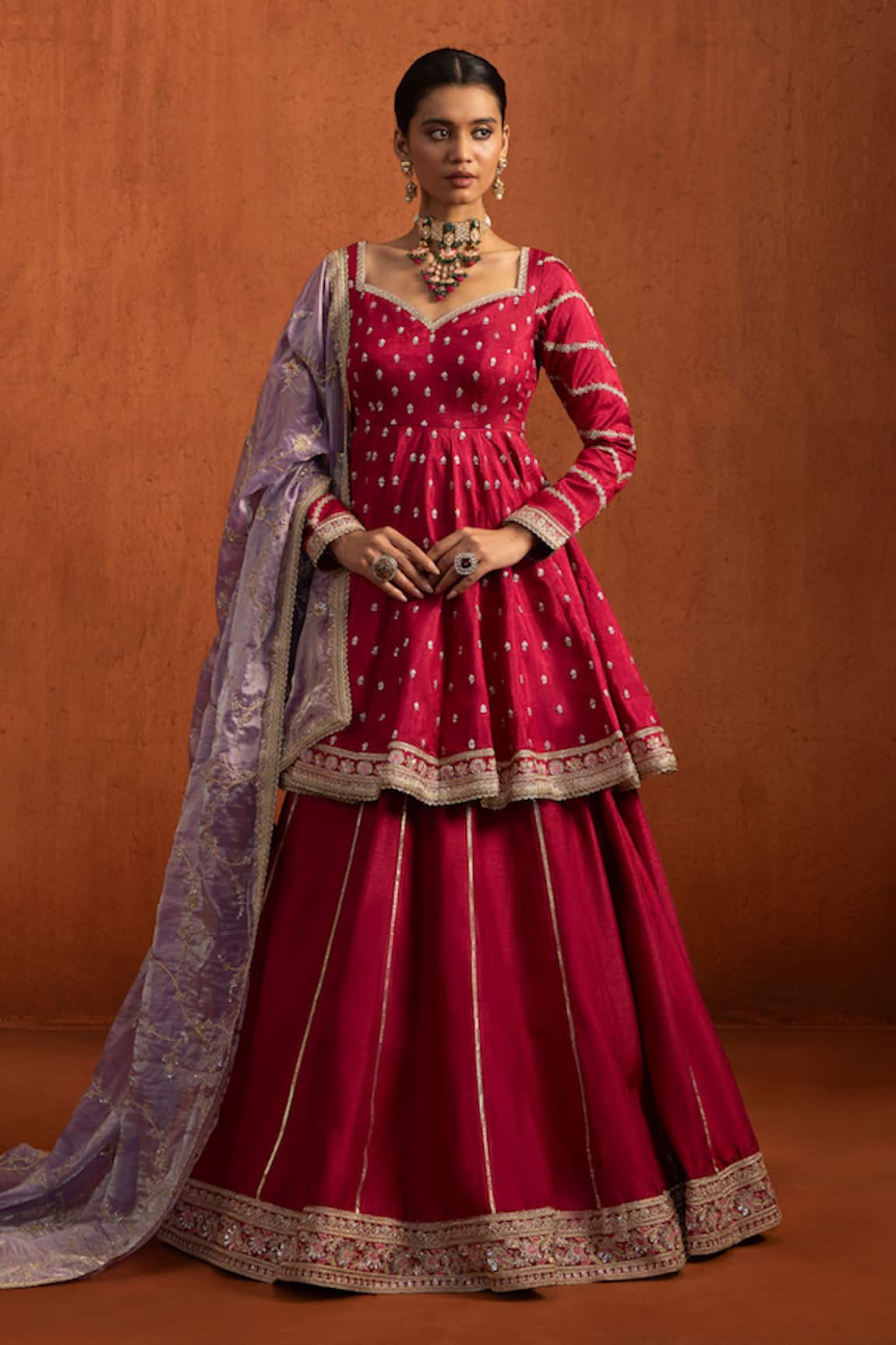 Lashkaraa Embroidered Peplum Tunic Lehenga Set