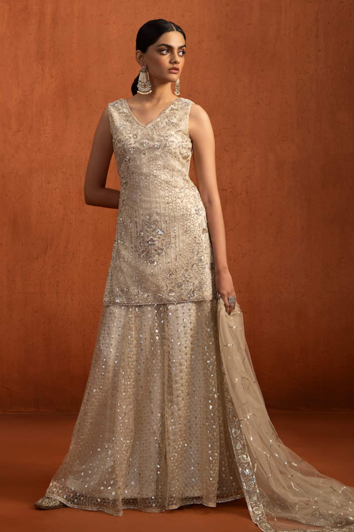 Lashkaraa Embroidered Kurta Sharara Set