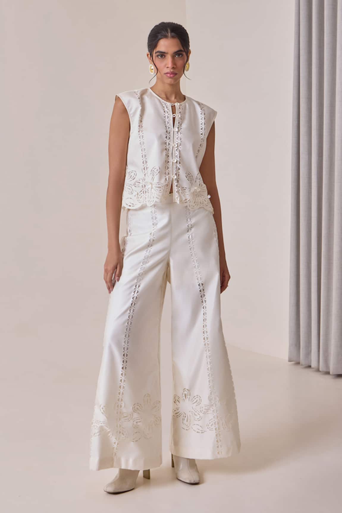 Needleten Floral Cutwork Palazzo