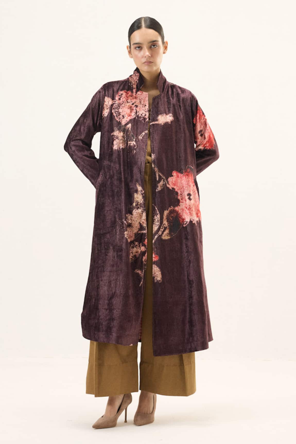 Kharakapas Fig Velvet Trench Coat 