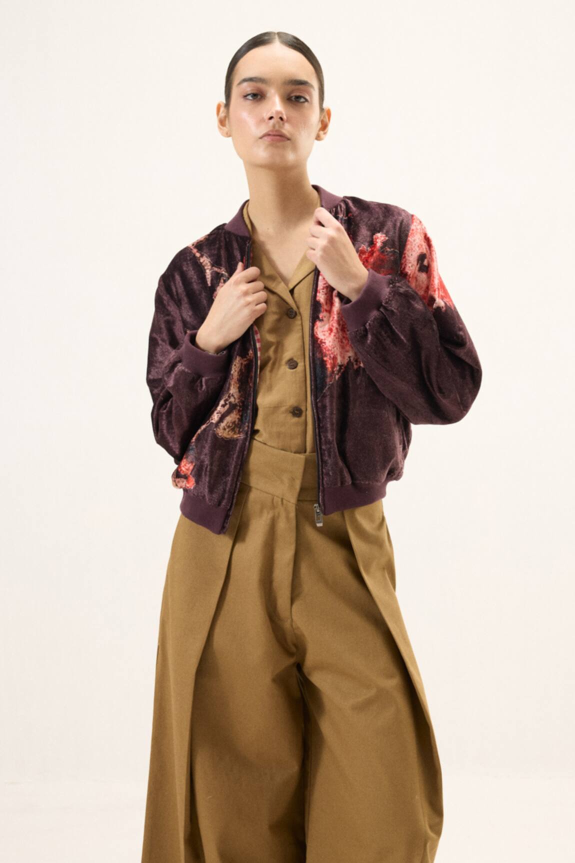 Kharakapas Plum Blossom Velvet Bomber Jacket 