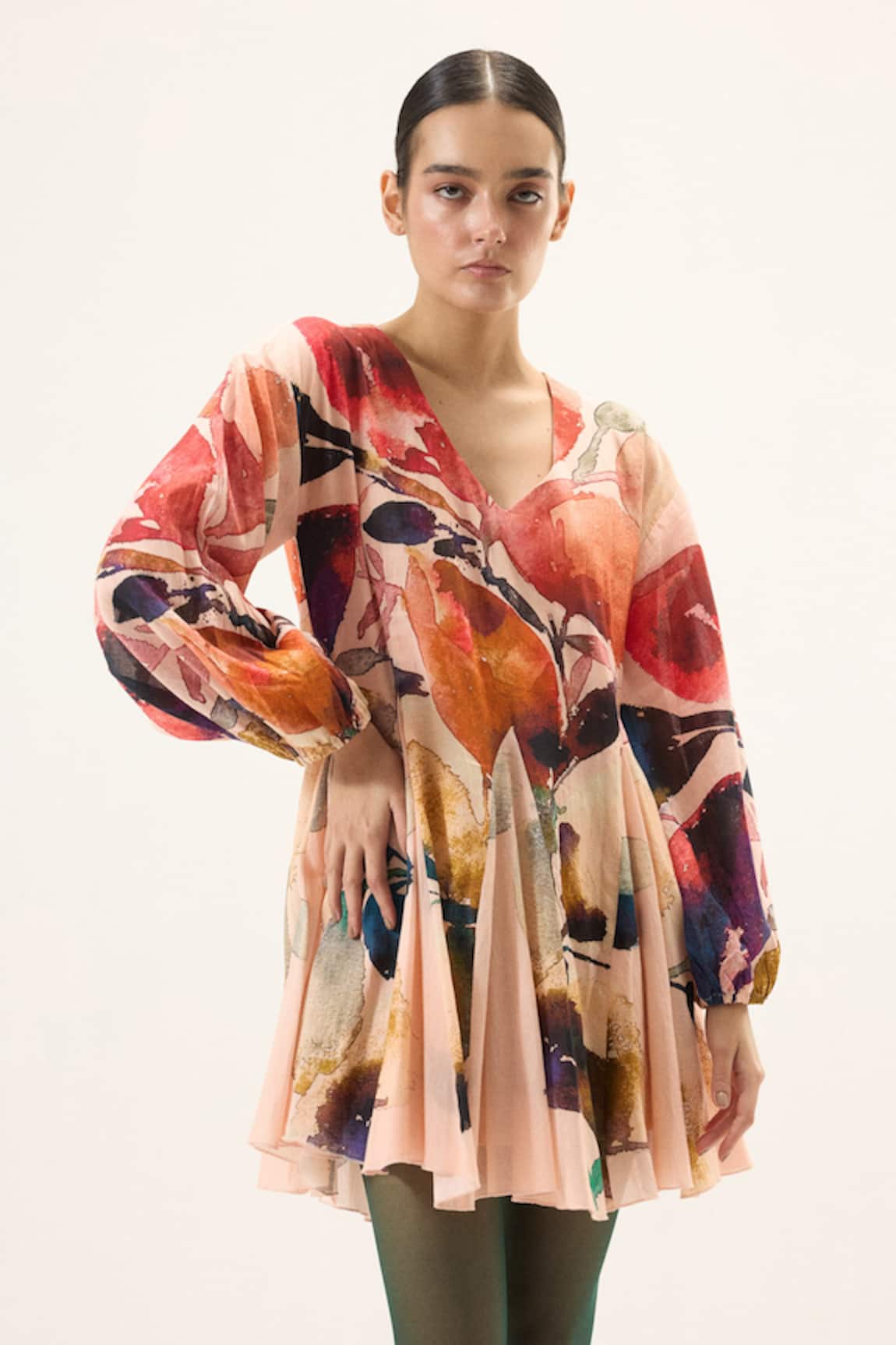 Kharakapas Raspberry Floral Print Dress 