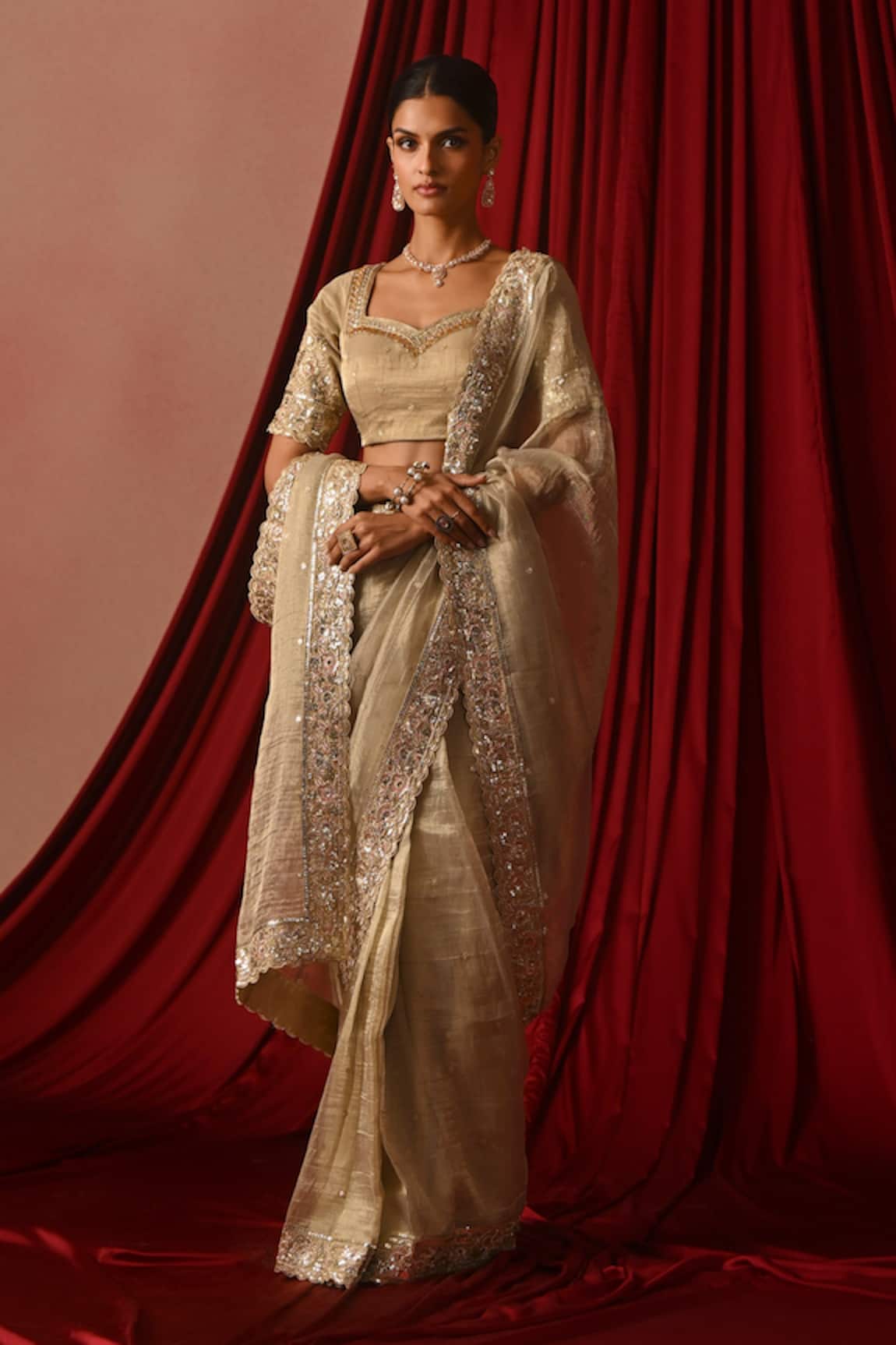 Lashkaraa Embroidered Tissue Saree With Blouse 