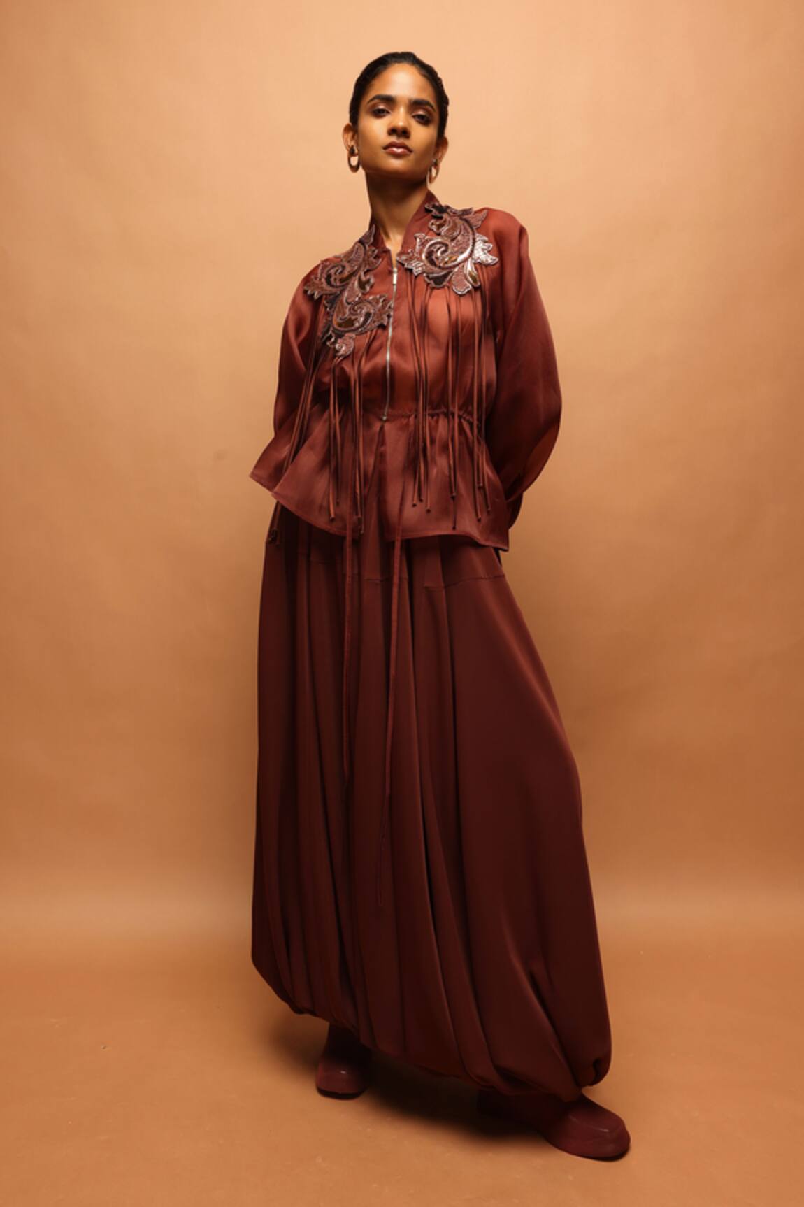 Pankaj & Nidhi Araquis Burnished Jacket & Skirt Set 